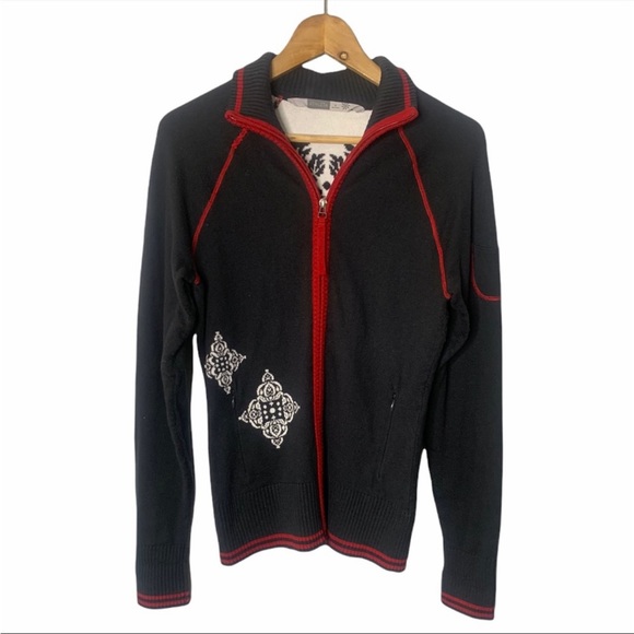 Athleta Black Scroll Print Cozy Zip Up Cardigan - Picture 1 of 3